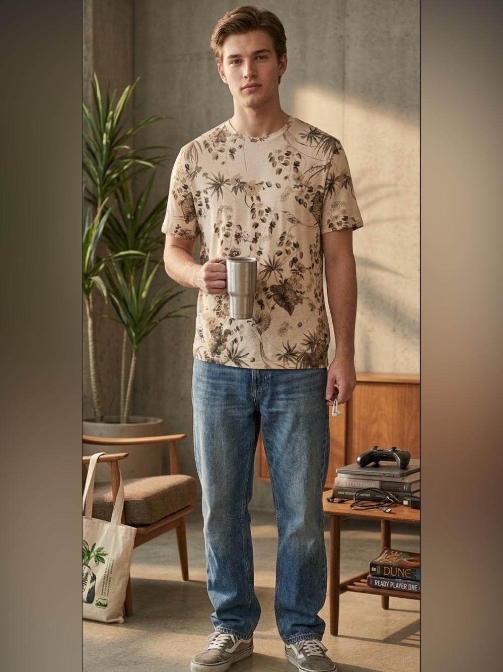 🔥 INSTANT VIBES 🔥 INC International Concepts Beige Botanical Floral Tee large